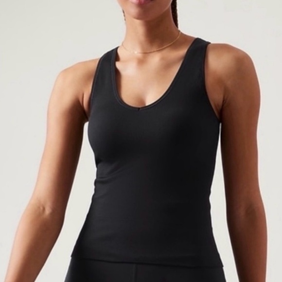 Athleta Tops - Athleta Womens Aurora Black Seamless Ribbed Waist Length V-Neck Tank Top
